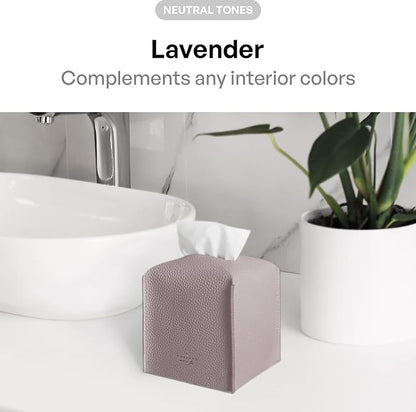 Carrotez Tissue Box Cover, [Refined] Modern PU Leather Square Tissue Box Holder - Decorative Holder/Organizer for Bathroom Vanity Countertop, Night Stands, Office Desk & Car 5"X5"X5" - Lavender - Image 3