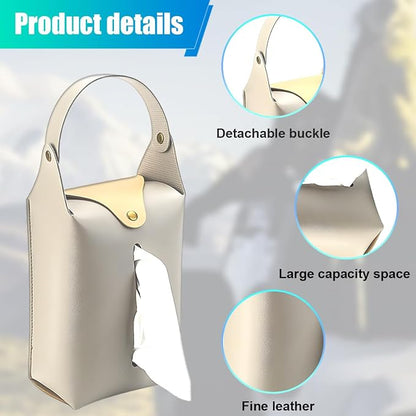 Car Tissue Holder, Large Car Headrest Hanging Tissue Box Cover, PU Leather Auto Napkin Holder, Universal Vehicle Backseat Paper Organizer for Cars Sun Visor (Grey) - Image 3