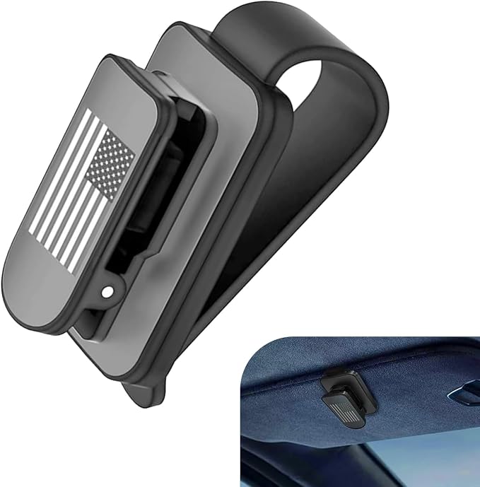 Sunglass Holder for Car Visor, Metal American Flag Visor Sunglasses Holder Clip, Multi-Function US Flag Eyeglasses Hanger Mount, Universal Vehicle Organizer Ticket Card Clip by Unknown