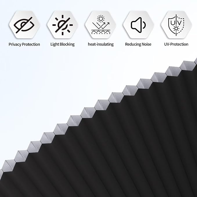 Myshade Arch Window Shades Half Circle Blackout Cellular Shades Cordless No Drill Blinds for Windows Half Moon Honeycomb Fabric No Tools Room Darkening Shades Easy Install (1PCS Black 36" W X 18" H) - Image 6