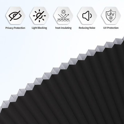 Myshade Arch Window Shades Half Circle Blackout Cellular Shades Cordless No Drill Blinds for Windows Half Moon Honeycomb Fabric No Tools Room Darkening Shades Easy Install (1PCS Black 36" W X 18" H) - Image 6