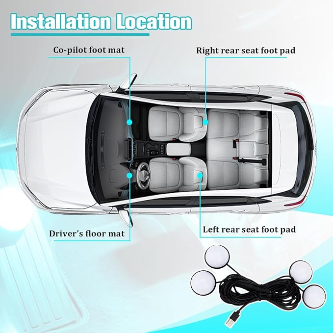 Car Interior LED Light, 4-in-1 USB Port Vehicle Under Dash Ambient Neon Lighting with Music Sync Mode, Automotive Inside Foot Well Atmosphere Lamp, Universal for SUV Van Truck - Image 3