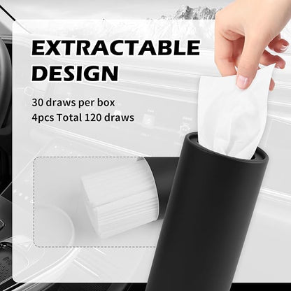 4PCS Pull Out Cars Tissue Holder,Refillable Car Tissues Cylinder with 30-Count Per Box,Multifunctional Car Tissue Box for Cars as Automotive Garbage Cans/Pen Holders (Black) - Image 5