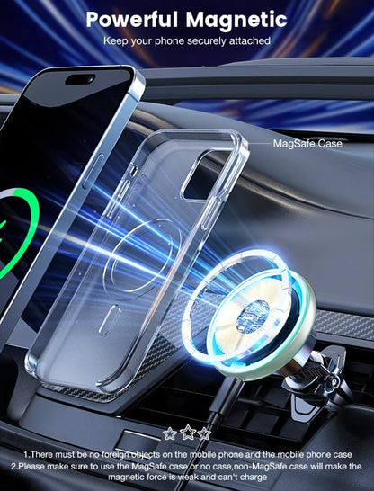 for Magsafe Car Mount Charger 15W LED RGB Car Phone Holder for Dash Vent | HandsFree Magnetic Wireless Car Charger Car Mount Fast Car Charger for iPhone 17 16 15/14/13/12 Series Green - Image 6
