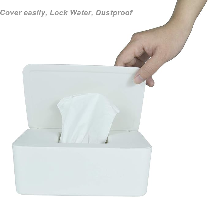 Diaper Wipes Dispenser, Tissue Storage Box Case (White) | Wet Wipe Dispenser Holder with Lid for Home, Office, Cars - Image 3