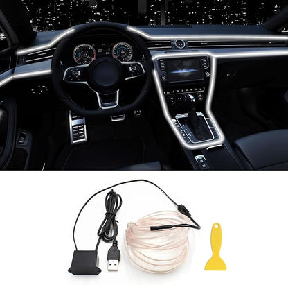 EL Wire Interior Car LED Lights, 16.5FT USB Ambient Lighting Strip, White | USB, Neon Glowing Strobing Electroluminescent Wire, 6mm Sewing Edge, Ambient Lighting Kit For Car Indoor Decoration by QVEVDACAR