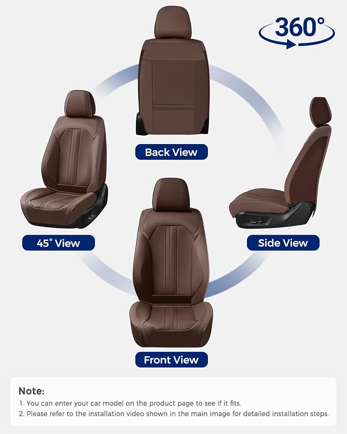 Huidasource Coffee Front Seat Cover, Luxury Faux Leather Front Car Seat Cover, Compatible with Airbags, Seatbelt Buckles, Perforation, Cooling＆Heating, Universal Fit for Most Cars, Vans, Trucks, SUVs - Image 7