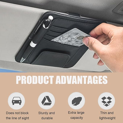Augeny 2 PCS Car Sun Visor Organizer, Small Auto Visor Organizer and Storage, Registration and Document Holder for Sunglasses, Card, Pen, Driver License, Car Accessories (Black) - Image 4