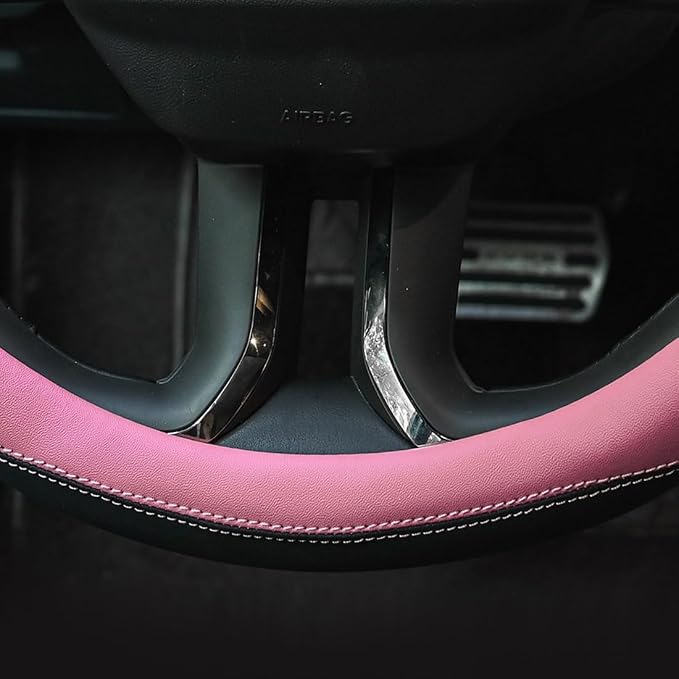 Microfiber Leather Steering Wheel Cover Universal 15 inch(Pink) - Image 5