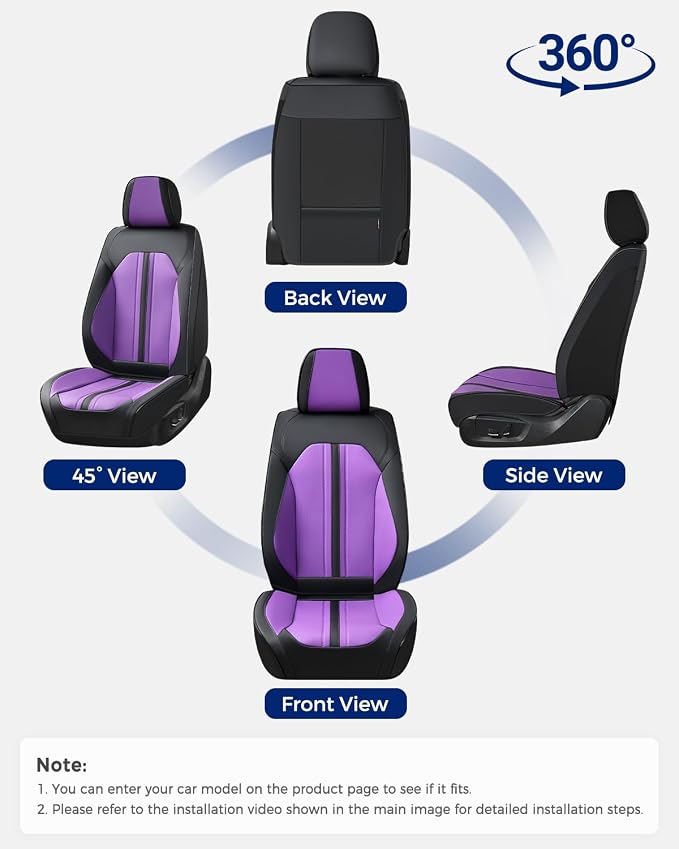 Huidasource Front Car Seat Cover, Luxury Faux Leather Leather Front Seat Covers, Compatible with Airbags, Seatbelt Buckles, Cooling＆Heating, Universal Fit for Most Cars Vans Trucks SUVs, Black＆Purple - Image 7