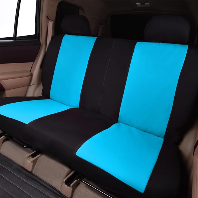 Flying Banner Car Seat Covers Front Seats Rear Bench Polyester car seat Protectors Easy installations Rear Bench Split Classic man Lady Truck (Full Set - Low Back - Combo Pack, Black Mint Blue) - Image 6