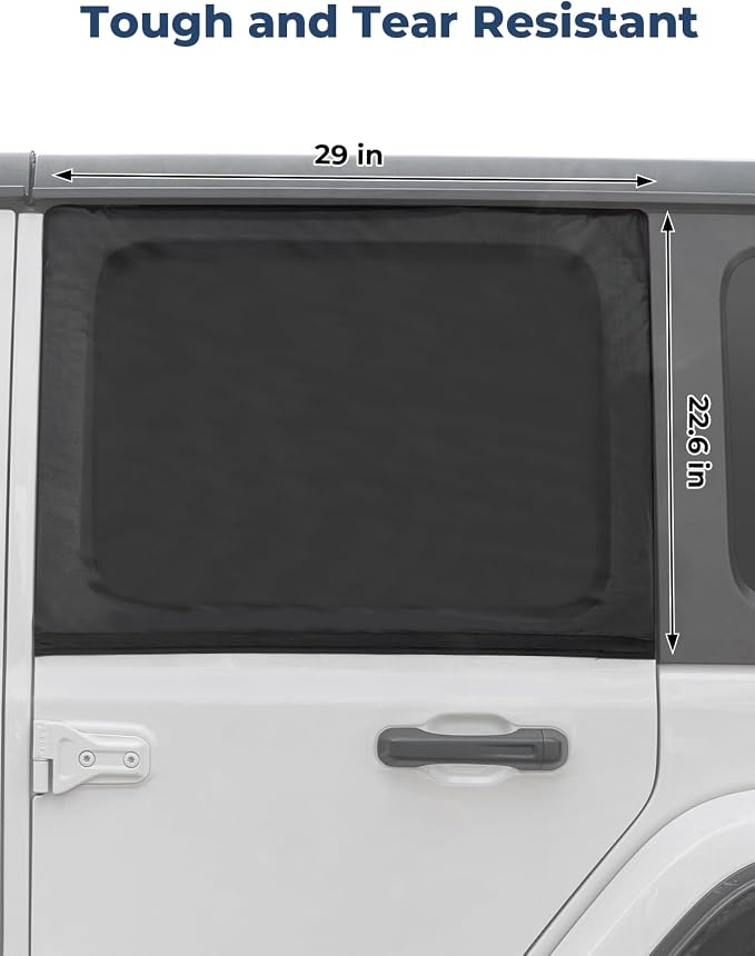 JOYTUTUS Rear Wrangler Side Window Sun Shade Camping Window Insect Screen Compatible with 2007-2026 Wrangler JK JL 4 Doors Gladiator JT, Car Window Covers for Privacy Blackout 2 Pcs - Image 7