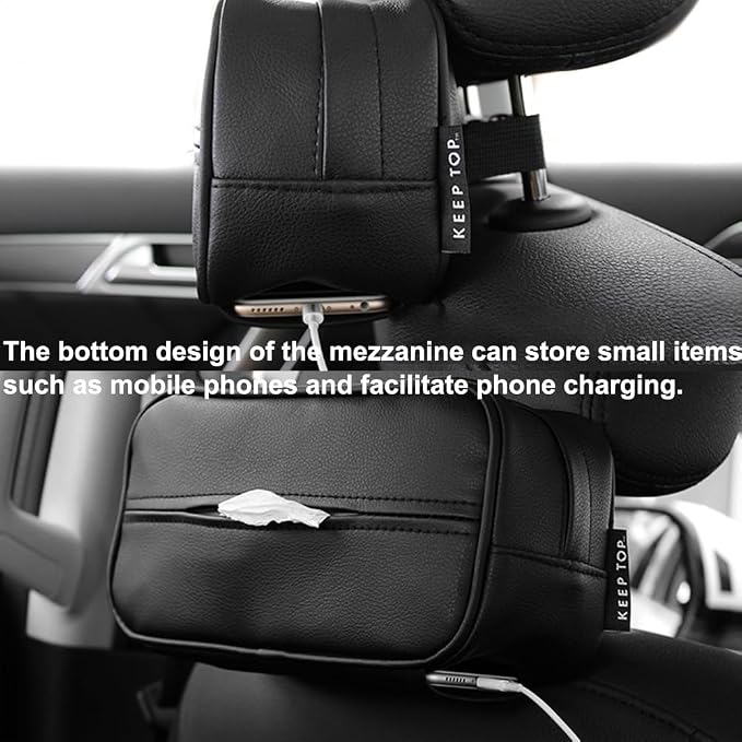 Car Tissue Holder, Travel Napkin Dispenser - PU Leather Fits Most Cars, SUVs, Trucks, and Vans - Image 6