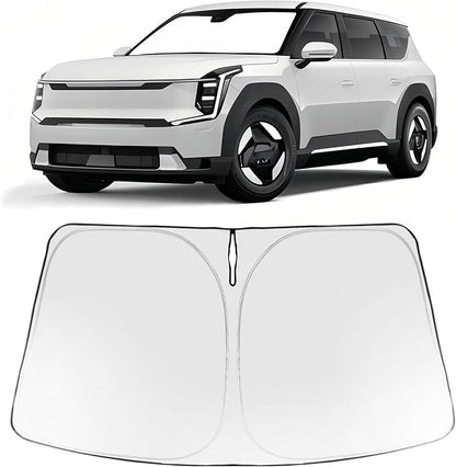 Proadsy Custom Fit Car Windshield Sun Shade for 2024-2026 Kia EV9 GT Line | 240T Heat Shield, Drops Temp 54°F, Blocks 99% UV, Prevents Dashboard Cracking, Summer Parking & Beach Trips, Easy Twist-Fold by Proadsy