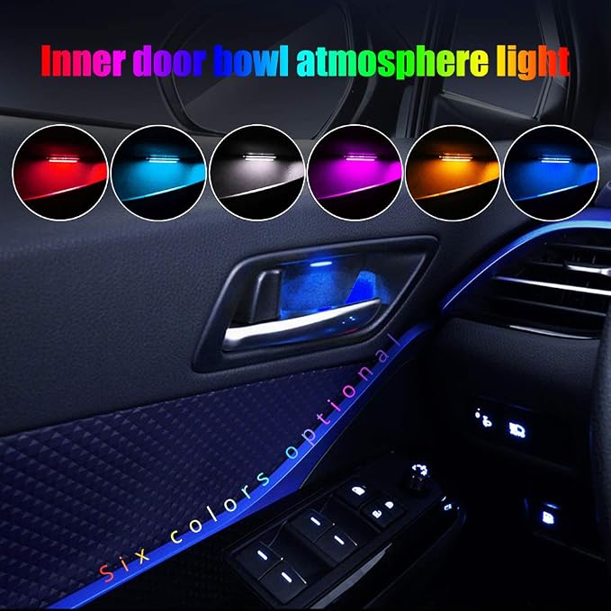 4pcs Car Ambient LED Light Auto Inner Door Bowl Handle Armrest Light Car Door Interior Decorative Atmosphere Lamp Universal (Blue), DB-01 - Image 2