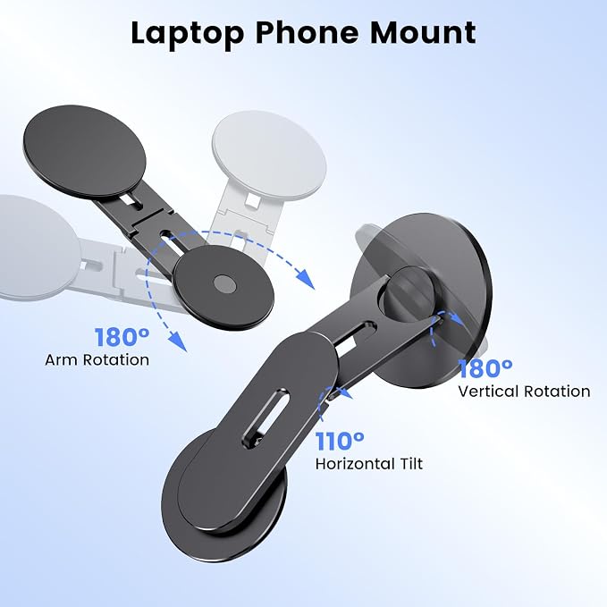 Magnetic 2PC Phone Holder for Laptop, MagSafe Laptop Phone Mount for iPhone 17/16/15/14/13/12 & All Phones, 180°Adjustable Phone Side Mount for Monitors for Tesla 3/Y - Image 6