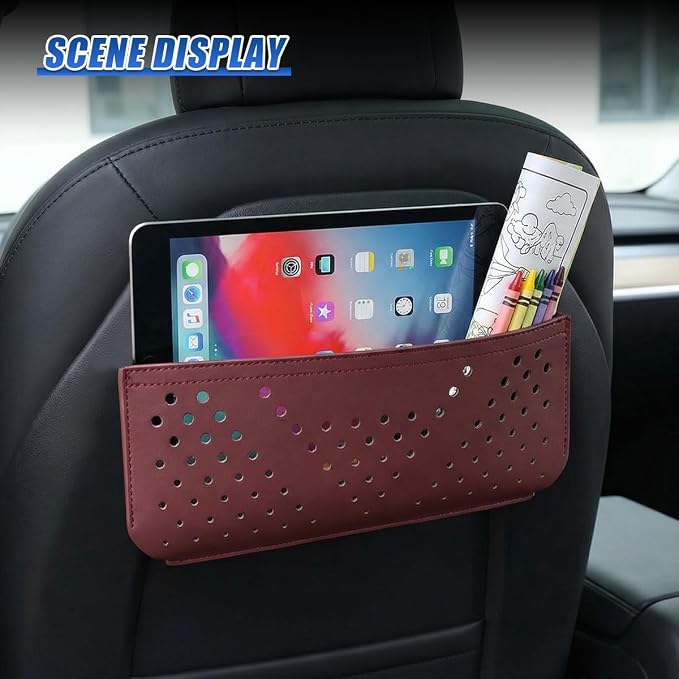 Car Seat Side Pocket Organizer, PU Leather Water-Resistant Car Console Storage Bag, Multifunctional Auto Interior Door Tray Pouch Organizer Accessories for Phone Keys Sunglasses (Burgundy) - Image 4