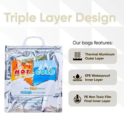 Superio Hot and Cold Insulated Bags for Food Delivery, Grocery Shopping Bags, Food Storage for Hot and Frozen Food for Travel, Disposable Cooler Bag, Reinforced Thermal Lunch Bag (5, 16"x19.25") - Image 3