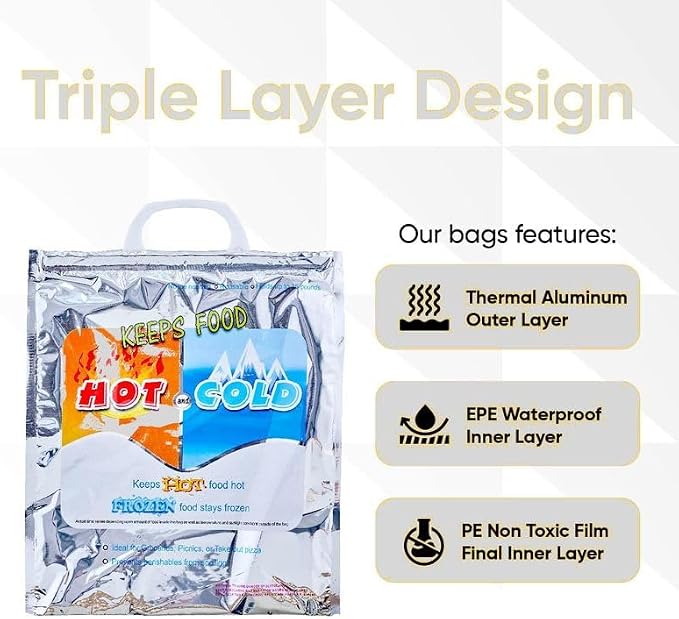 Superio Hot and Cold Insulated Bags for Food Delivery, Grocery Shopping Bags, Food Storage for Hot and Frozen Food for Travel, Disposable Cooler Bag, Reinforced Thermal Lunch Bag (24, 16"x19.25") - Image 3