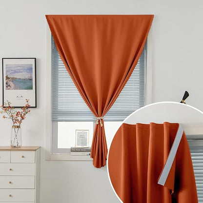 Self Adhesive Curtains Portable Blackout Curtain Simple and Easy to Install Bedroom Window Thermal Lnsulated Kitchen Room Darkening Black Small Drapes, 47" W X 84" L, Orange, 1 Panel - Image 5