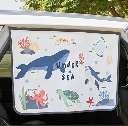 Magnetic Car Sun Shade Curtain for Side Window – Sun Blocker and UV Protector for Baby, Kids, and Pets – Universal Fit with Built-in Magnets for Steel-Framed Door (Sea Friends) - Image 3
