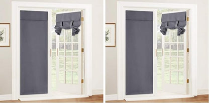 RYB HOME Blackout French Door Curtain - Privacy Thermal Insulated Window Shades for Patio Kitchen Front Entry Back Door Glass Window, Self Adhesive No Drill, 1 Panel, 26" W x 69" L, Grey (Pack of 2) by RYBHOME