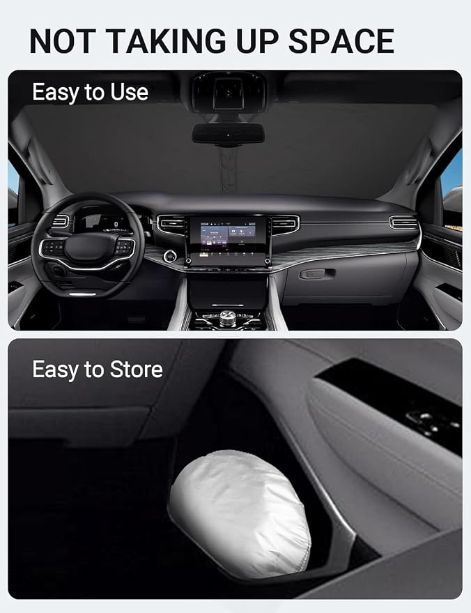 Proadsy Custom Fit Car Windshield Sun Shade for 2022-2026 Jeep Wagoneer | 240T Heat Shield, Drops Temp 54°F, Blocks 99% UV, Prevents Dashboard Cracking, Summer Parking & Beach Trips, Easy Twist-Fold - Image 9