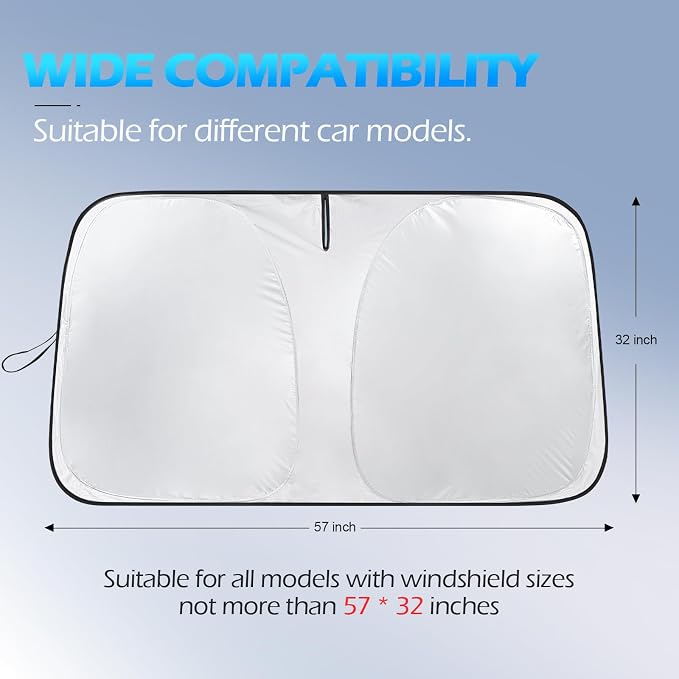 FLORICH Car Windshield Sunshade Reflective Car Sun Protection Blocks 99% Heat & Keeps Interior Cool Foldable Sun Visor Cover Universal Fits Cars, SUVs, Trucks Accessories for Summer 59"x33" - Image 5