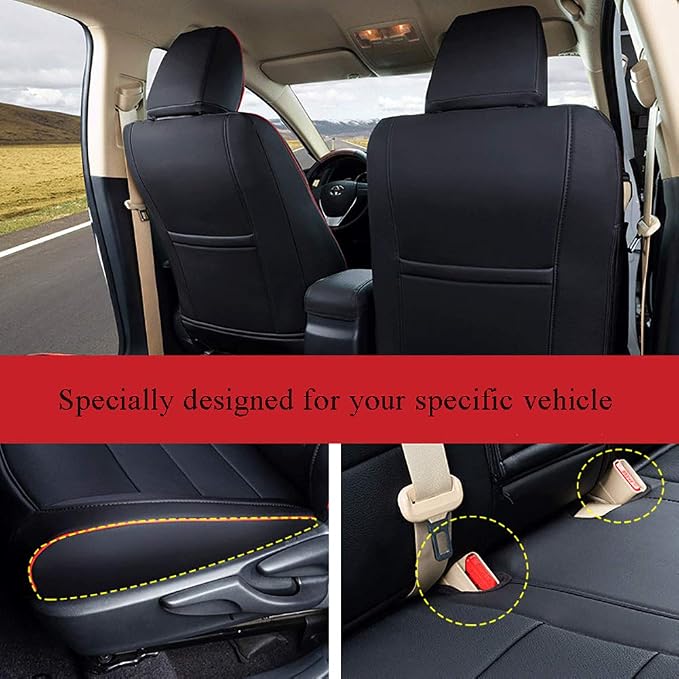 EKR Rav4 Seat Covers Custom Fit for Toyota Rav4 XLE,Platinum,Limited 2013-2018 & SE 2016-2018, Leather Car Seat Cover Full Set for SUV,Faux Leather(Black with Red Trim) - Image 5