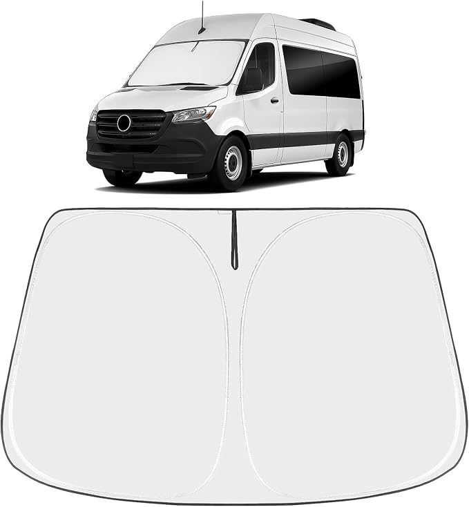 Proadsy Custom Fit Car Windshield Sun Shade for 2007-2026 Benz Sprinter | 240T Heat Shield, Drops Temp 54°F, Blocks 99% UV, Prevents Dashboard Cracking, Summer Parking & Beach Trips, Easy Twist-Fold by Proadsy