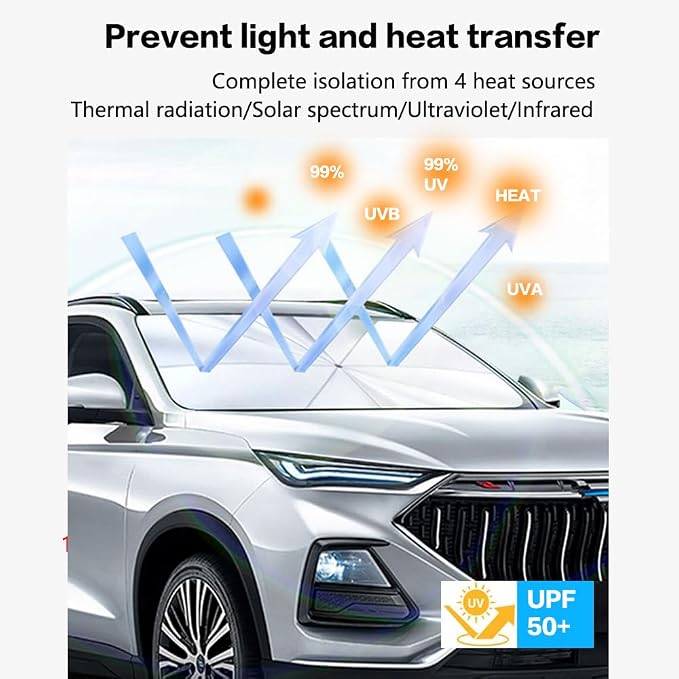 ZDLYH Car Windshield Sun Shade Umbrella, Protect Car from Sun Rays & Heat Damage, UV Ray Reflector, Protect Interior & Keep Cool,Convenient Storage,Durable,Fit for most Suv/Truck car (Large(59 * 33in) - Image 3