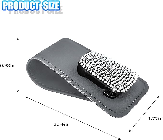 Bling Car Sun Visor Sunglasses Holder, Crystal Rhinestone Leather Visor Eyeglasses Ticket Card Mounter Clip, Shiny Diamond Auto Glasses Hanger Holder, Universal Fit (Gray/White) - Image 2