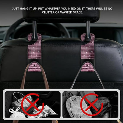 Car Seat Headrest Hook, Automotive Seat Back Organizers, 2PCS | Bling Rhinestone Headrest Hooks with Universal Design, Car Interior Accessories for Holding Handbags Clothes Purses Bottles - Image 5