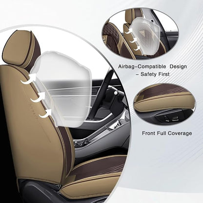 Fit for Toyota Venza Seat Covers 2009-2026,Premium Leather, 360° Full Protection, Thick Padding & Memory Foam, Waterproof & Stain-Resistant Car Seat Cover Front Set (2 Seat,Brown&Beige) - Image 2