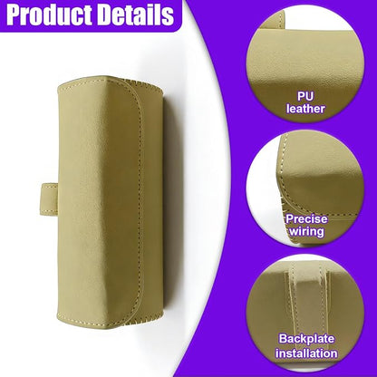 Sunglasses Holder for Car Sun Visor, Leather Car Sunglass Holder with Hidden Magnetic Closure, Clip On Glasses Case, Universal Storage Box Organizer Accessories (Beige) - Image 3