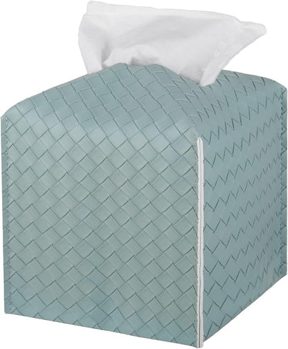 Tissue Box Cover Square Leather Facial Paper Holder, PowderBlue | PU Leather，Easy to Fill, Easy Clean, Decorative Cube Tissue Box Holder for Office, Bathroom,Kitchen, Living room, Guest room by zoocatia