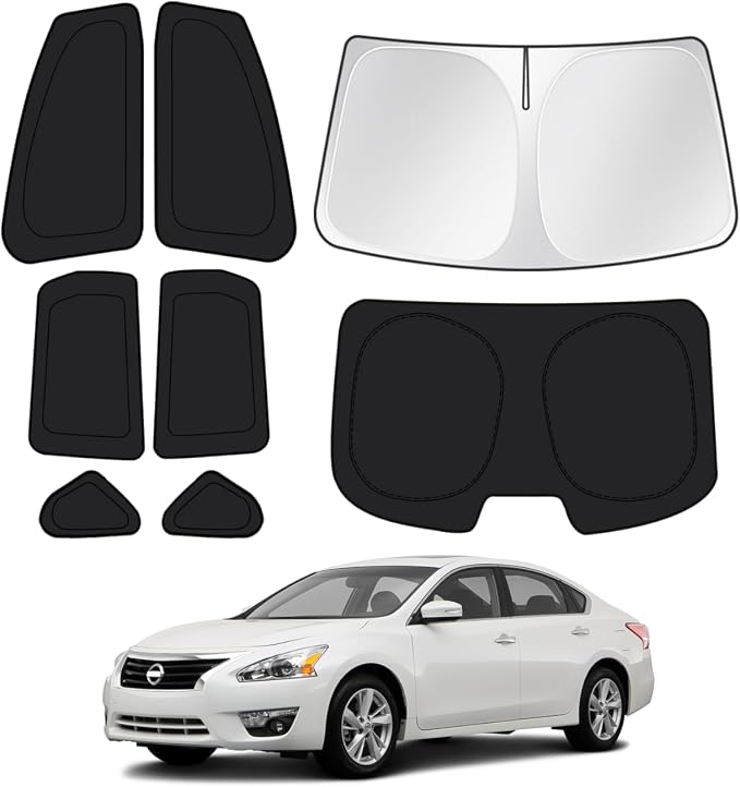Canvcle Window Shades for 2013-2018 Nissan Altima Accessories Windshield Sun Shade Side Rear Window Covers Sunshade Sun Visor Shield Privacy Protection for Camping Keep Vehicle Cool Black 8PCS by Canvcle