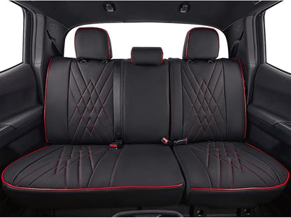 EKR Custom Fit Tacoma Rear Car Seat Covers for Toyota Tacoma (Petrol) 2024 2025 2026 Double cab SR/SR5/TRD Sport/TRD Off-Road/Limited - Second Row Only,Faux Leather(Black with Red Trim) - Image 2