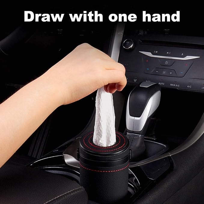 Car Tissue Tube, Cylinder Tissue Box Diameter 2.75'' PU Leather Round Tissues Container for Car Cup Holder, Up to 30 Count Tissue - Image 7