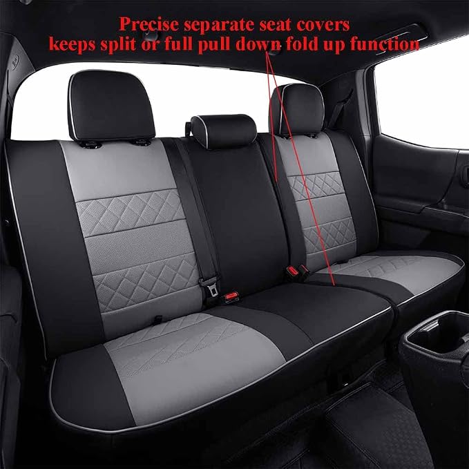 EKR Ranger Seat Covers Custom Fit for Ford Ranger (SuperCrew) XL/XLT 2024 2025,Leather Automotive Seat Covers & Accessories for Cars Full Set- Faux Leather (Black/Gray) - Image 4
