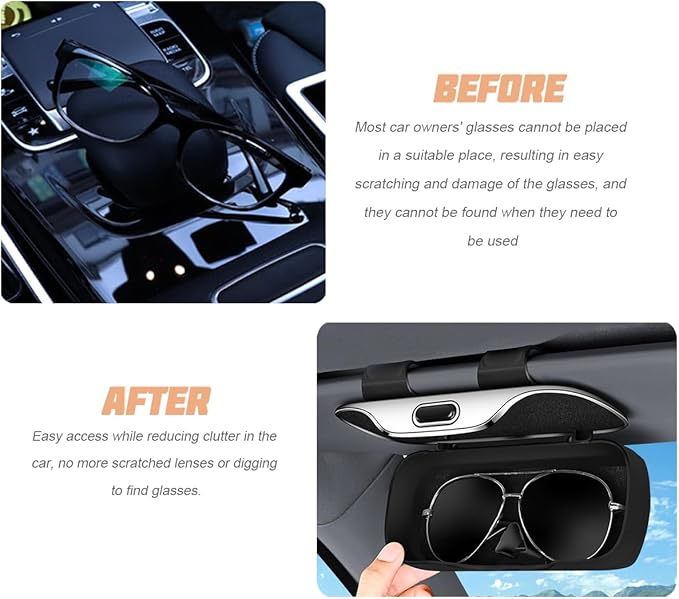 Zipelo 7.09 x 2.56 Inch Car Sun Visor Sunglasses Case, Black | ABS construction, push-bounce opening, clip-on mounting, holds eyewear tickets and cards, car interior accessories - Image 4
