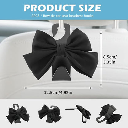 2Pcs Bow Car Headrest Hooks, Durable PVC Seat Back Organizer Hooks, Car Interior Decor Accessories, Multi‑Use for Bags and Umbrella, Universal for Cars, SUV, Truck (Black) - Image 2
