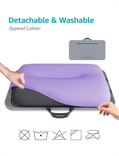 Istudyniture Lap Desk | Portable Laptop Desk & Stand – Fits Up to 17 inch – Washable Cushion, Built-in Phone Holder – for Bed, Couch, Sofa, Floor – Writing, Reading, Home Office – Large, Purple - Image 2