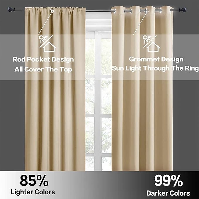 RYB HOME Cafe Curtains 24 inch Length, RV Camper Window Curtains | Short Small Half Window Tiers,Privacy,Thermal Insulated,Light UV Heat Blocking,Rod Pocket,W29 x L24,Biscotti Beige,2 Panels - Image 5