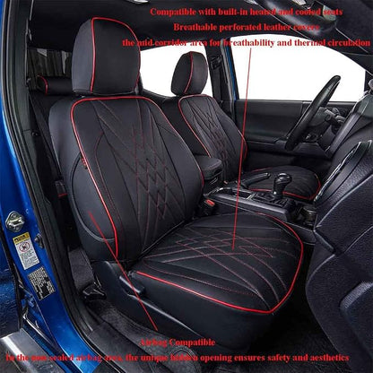 EKR Custom Fit Tacoma Front Car Seat Covers for Toyota Tacoma 2016 2017 2018 2019 2020 2021 2022 2023 Double Cab/Access Cab - Front Row Only, Faux Leather(Black with Red Trim) - Image 2