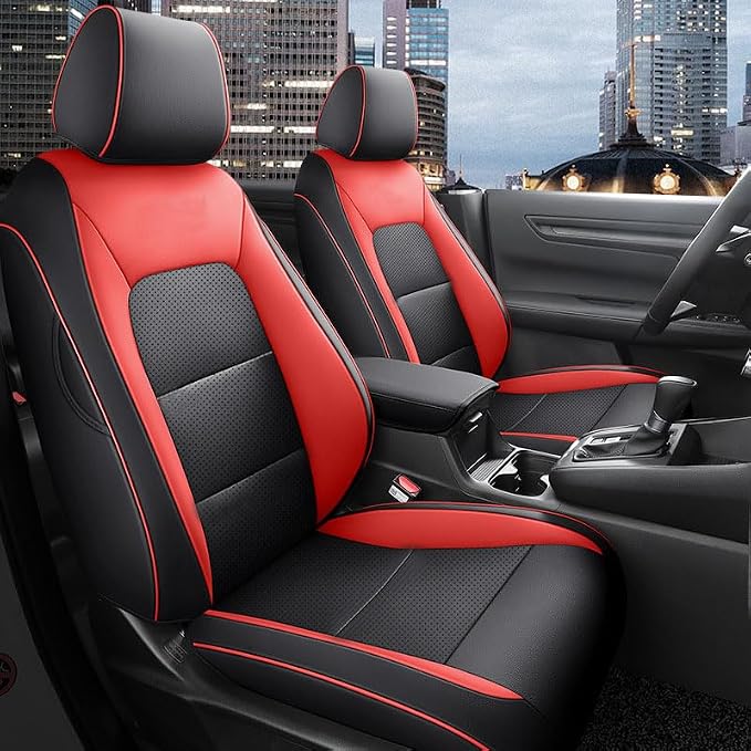 CocheFamilia CRV Seat Covers Custom Fit for Honda CRV 2023 2024 2025 2026 Leather Car Seat Cover Full Set for Trucks SUV,Waterproof Car Seat Cushion,Faux Leather (Black with red Trim) by CocheFamilia