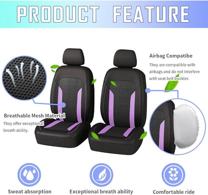 4PCS Cooling Car Seat Covers,Breathable Front Seat Covers with Mesh Construction and Foam Padding,Car Seat Protector to Reduce Back Sweating,Universal Car Interior for Car SUV (Purple) - Image 3