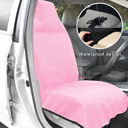 DXNQ 2PCS Car Towel Seat Cover, Waterproof Sweating Non-Slip Premium Soft Towel Carseat Protector, Universal Machine Washable Car Truck SUV Front Seat Cover for Gym Workout Beach Hiking (Pink) - Image 5