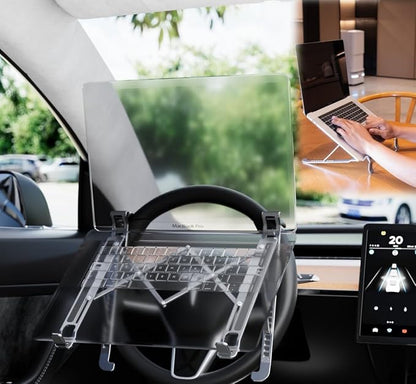 Car Laptop Mount, Height Adjustable Steering Wheel Laptop Tray for Car, Foldable Laptop Desk for Truck SUV Tesla, Portable Vehicle Workstation Table | Steering Wheel & Desktop Dual Mode, 5-Second Quick Scene Switch by Unknown