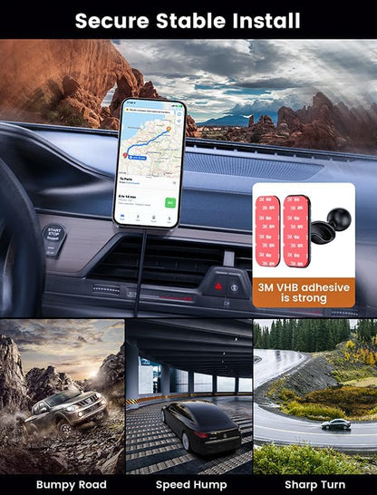 for Magsafe Car Mount Charger 15W LED RGB Car Phone Holder for Dash Vent | HandsFree Magnetic Wireless Car Charger Car Mount Fast Car Charger for iPhone 17 16 15/14/13/12 Series Red - Image 4
